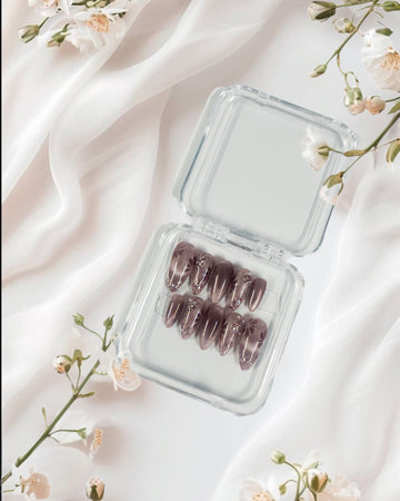 Smoky Mauve Marble Press-On Nails with Subtle Glitter