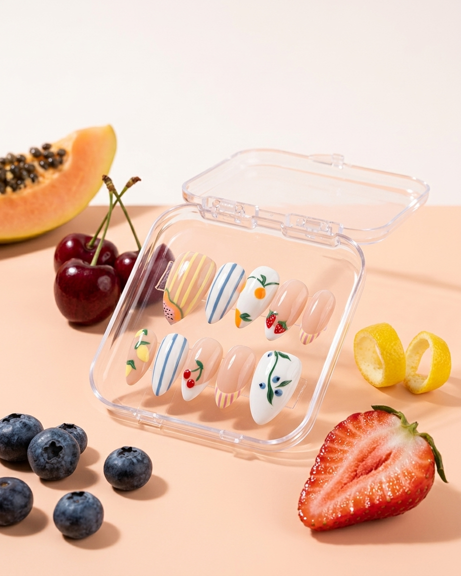 Summer picnic fruit handmade reusable press on nails