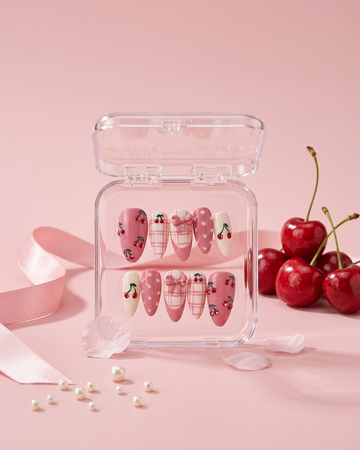 Cherry darling handmade reusable press on nails by Glossora