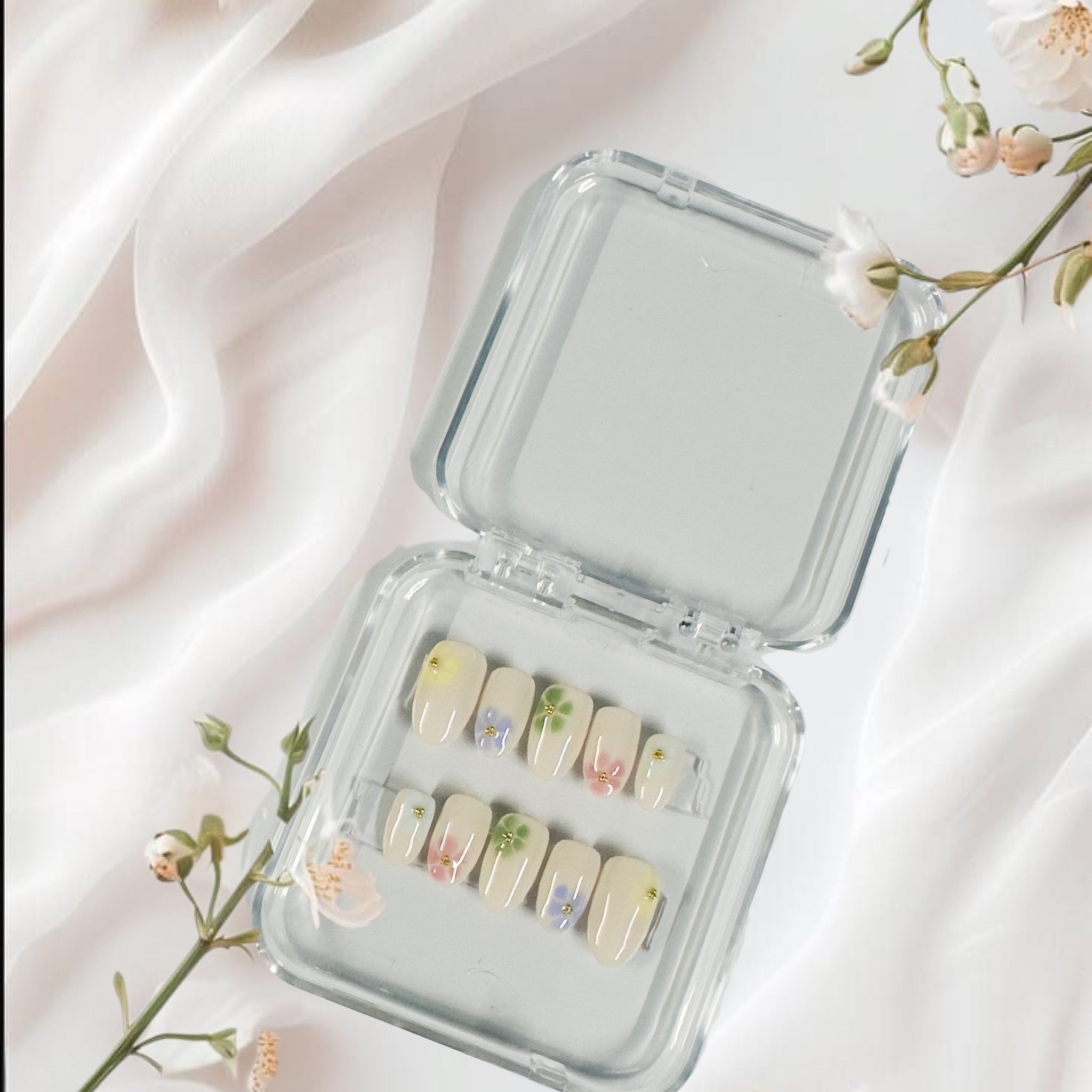Pastel Floral Press-On Nails – Soft Spring Garden Design