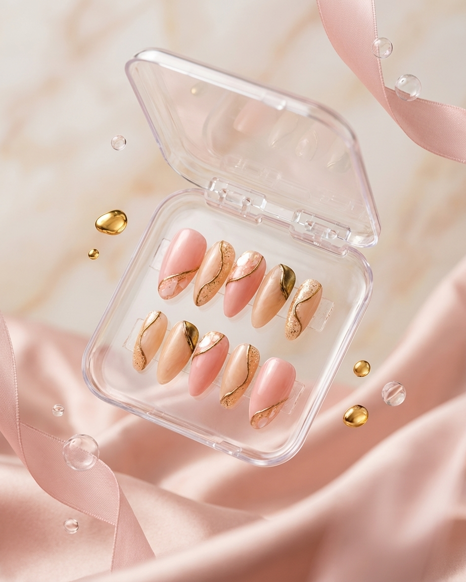 Dreamy gold petal handmade reusable press on nails