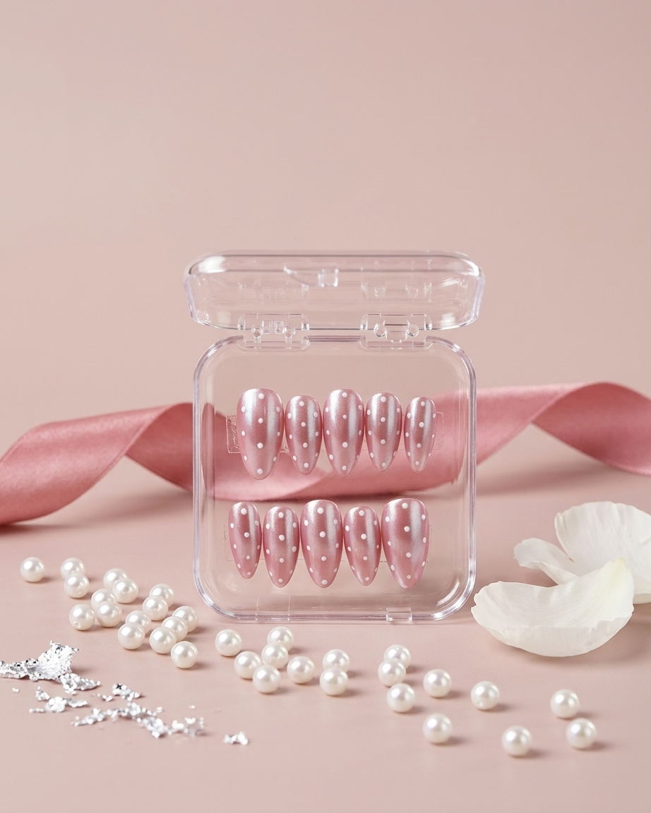 Shiny pink glaze handmade reusable press on nails by Glossora 