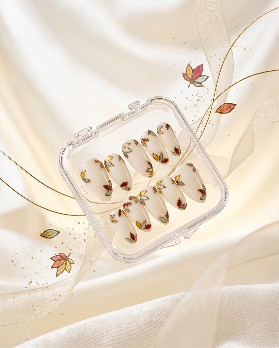 Bare leaf elegance handmade reusable press on nails