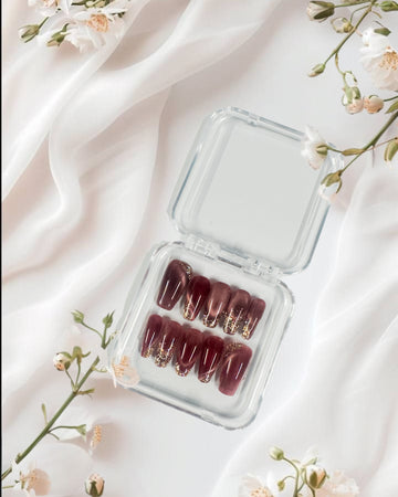 Glossora Burgundy Glitter Ombre Press-On Nails – Luxe Shimmer Manicure Set
