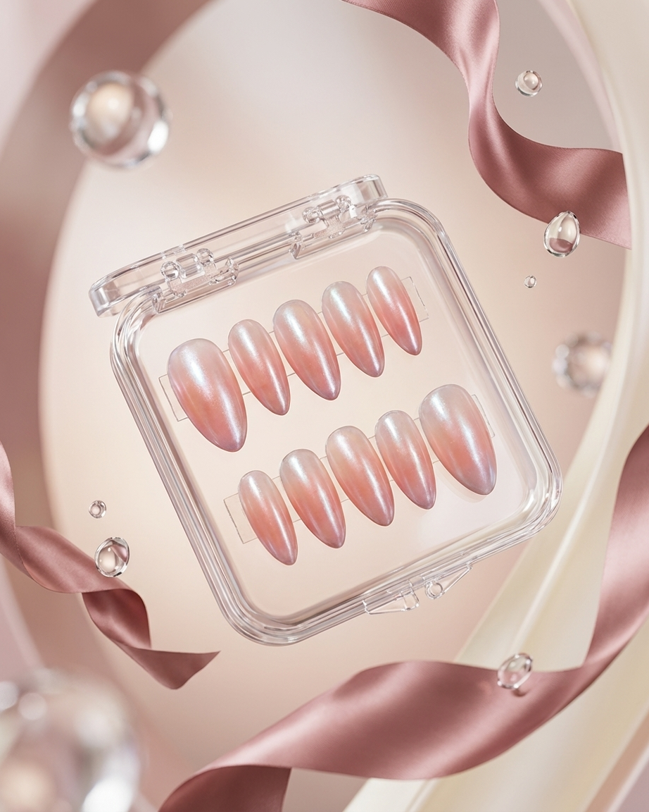 Pink glow almond handmade reusable press on nails