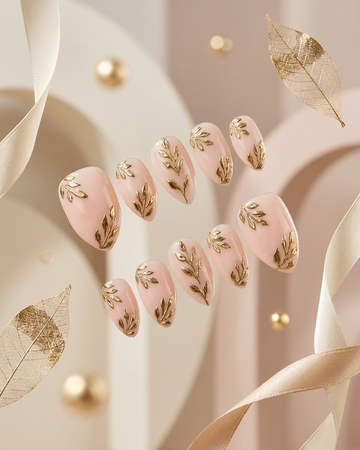 Blush gold vine handmade reusable press on nails by Glossora