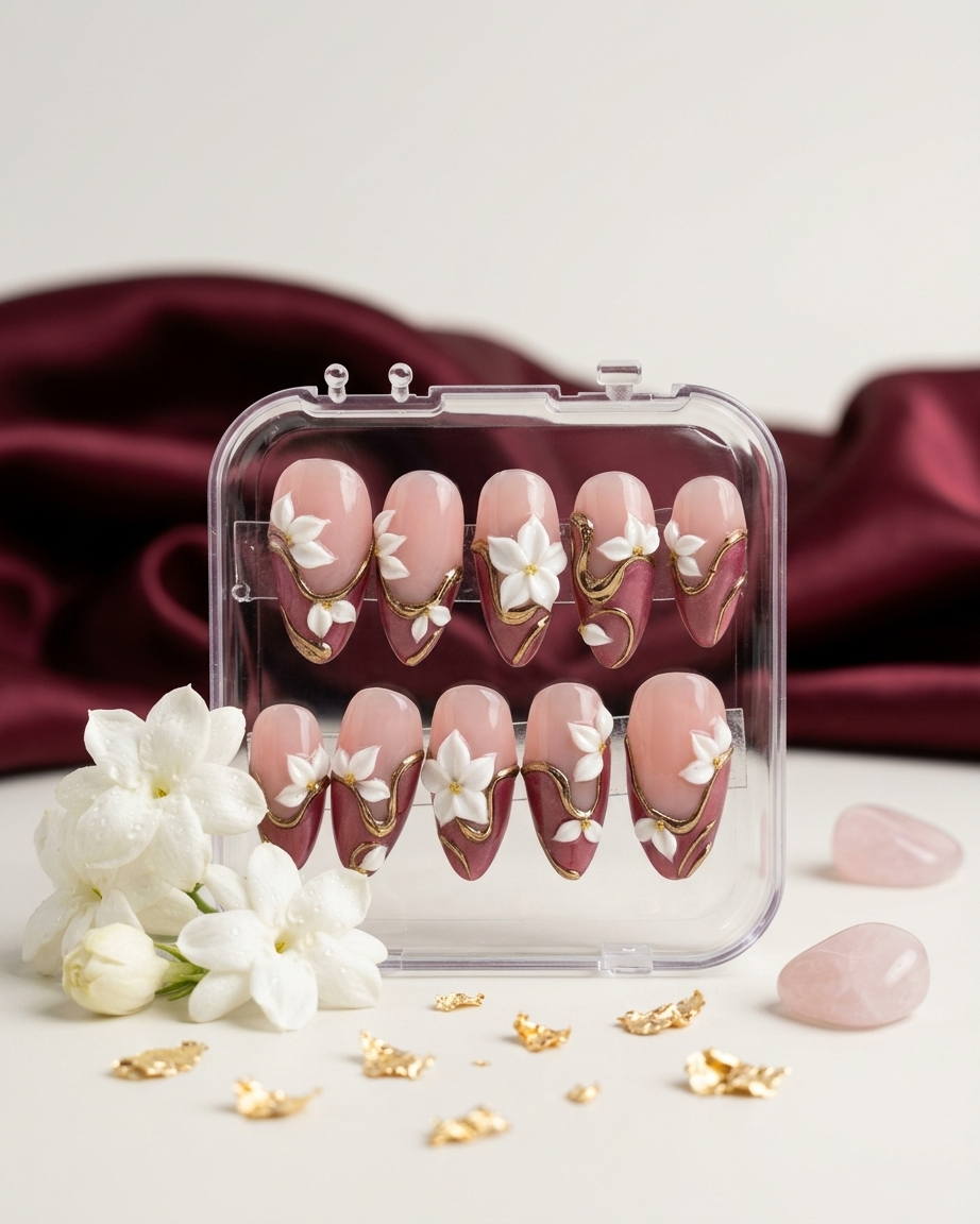 The bridal vine handmade reusable press on nails by Glossora