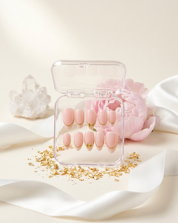 Cute gold bow handmade reusable press on nails by Glossora