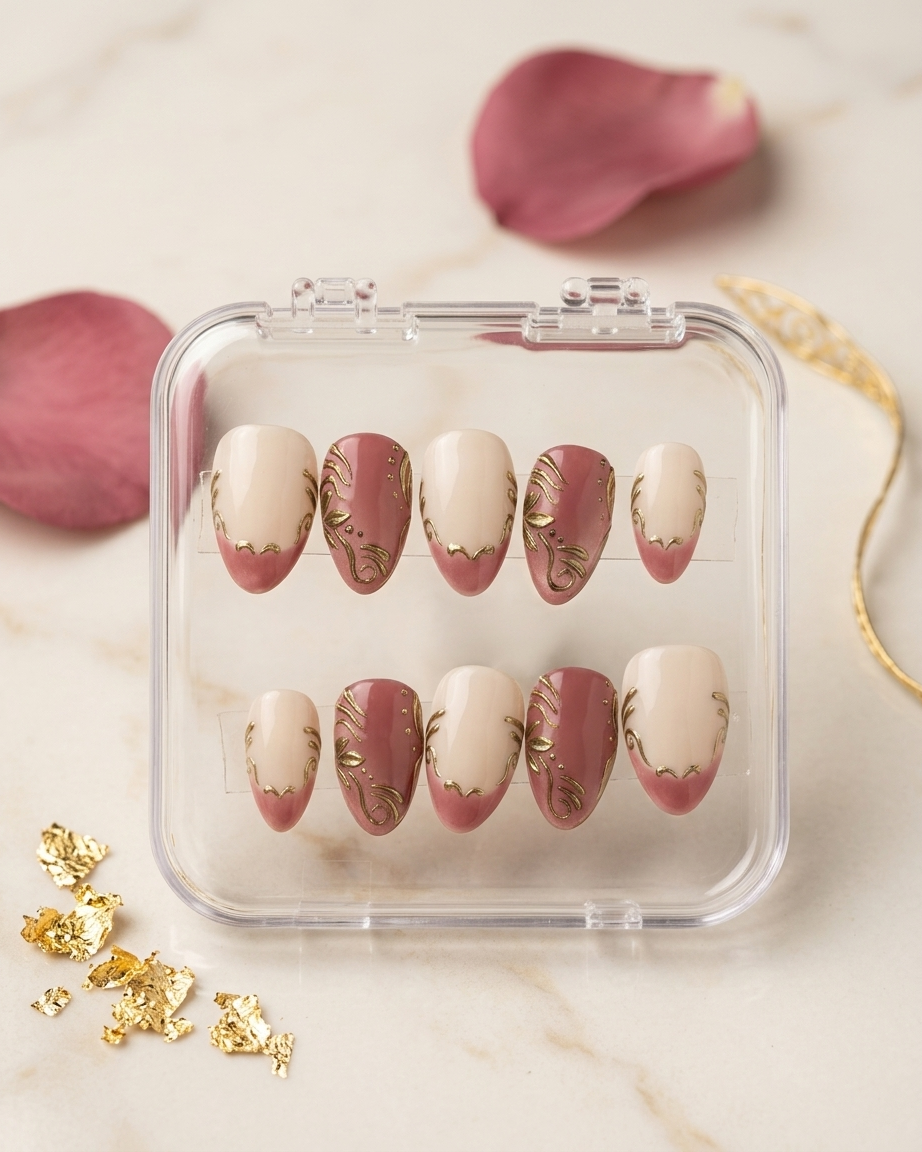 Blush bridal charm handmade reusable press on nails by Glossora