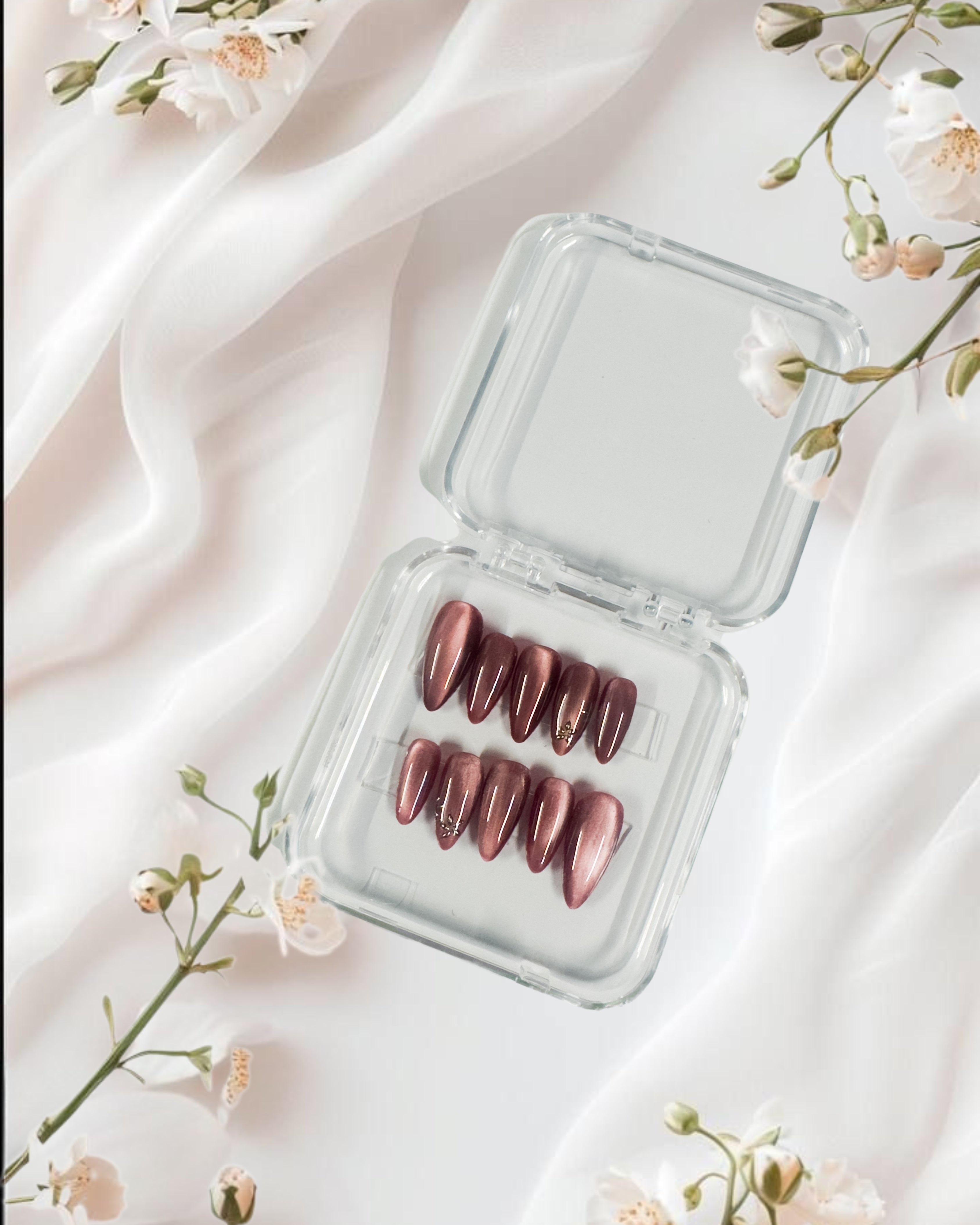 Rose Chrome Press-On Nails – Metallic Shine Almond Set