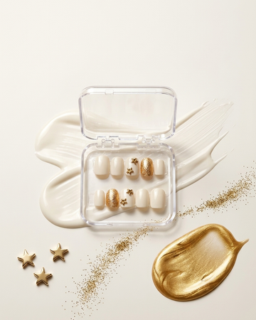Gold star glitter handmade reusable press on nails by Glossora