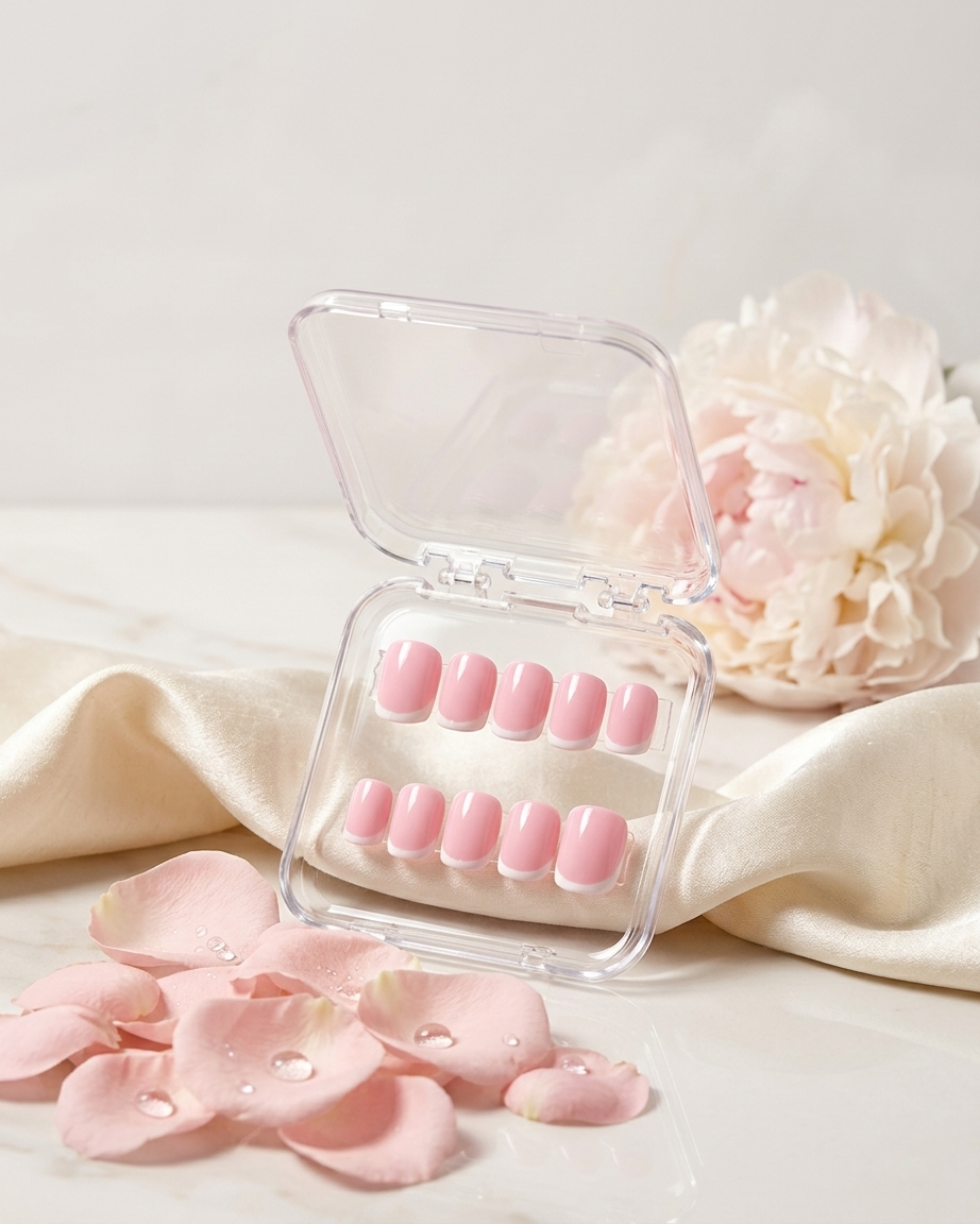 Soft pink french handmade reusable press on nails by Glossora