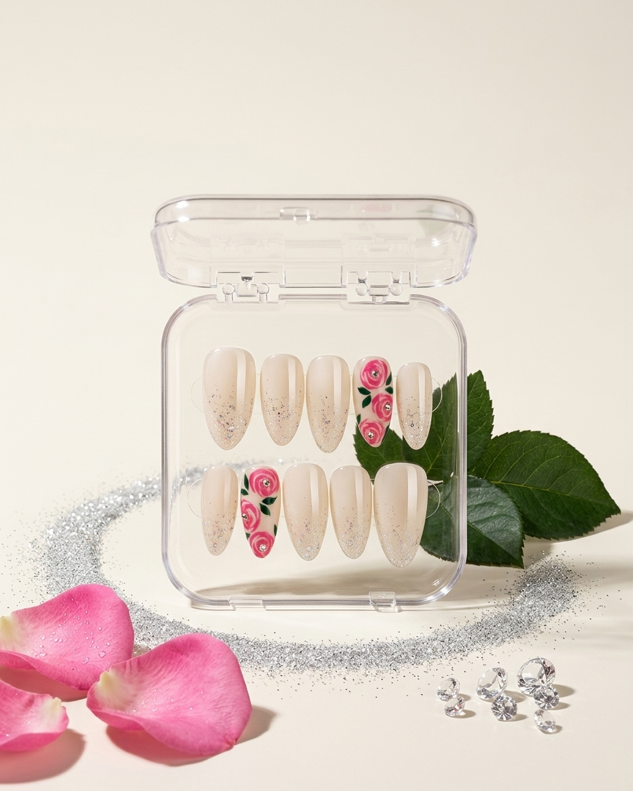 Blush garden grace handmade reusable press on nails