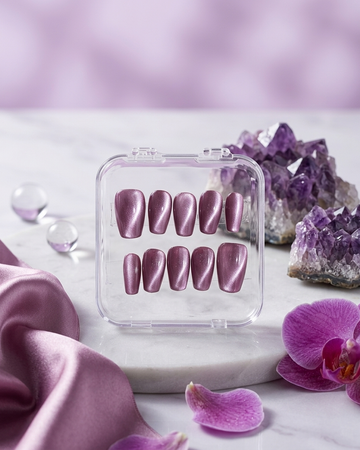 Amethyst purple handmade reusable press on nails by Glossora