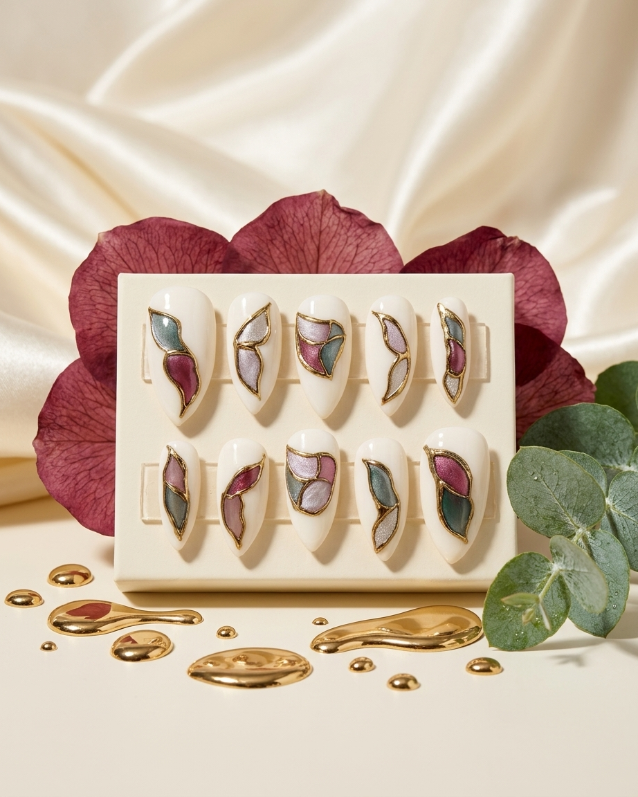Gold silver accent handmade reusable press on nails