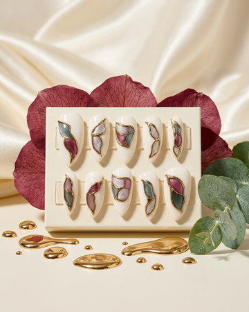 Gold silver accent handmade reusable press on nails