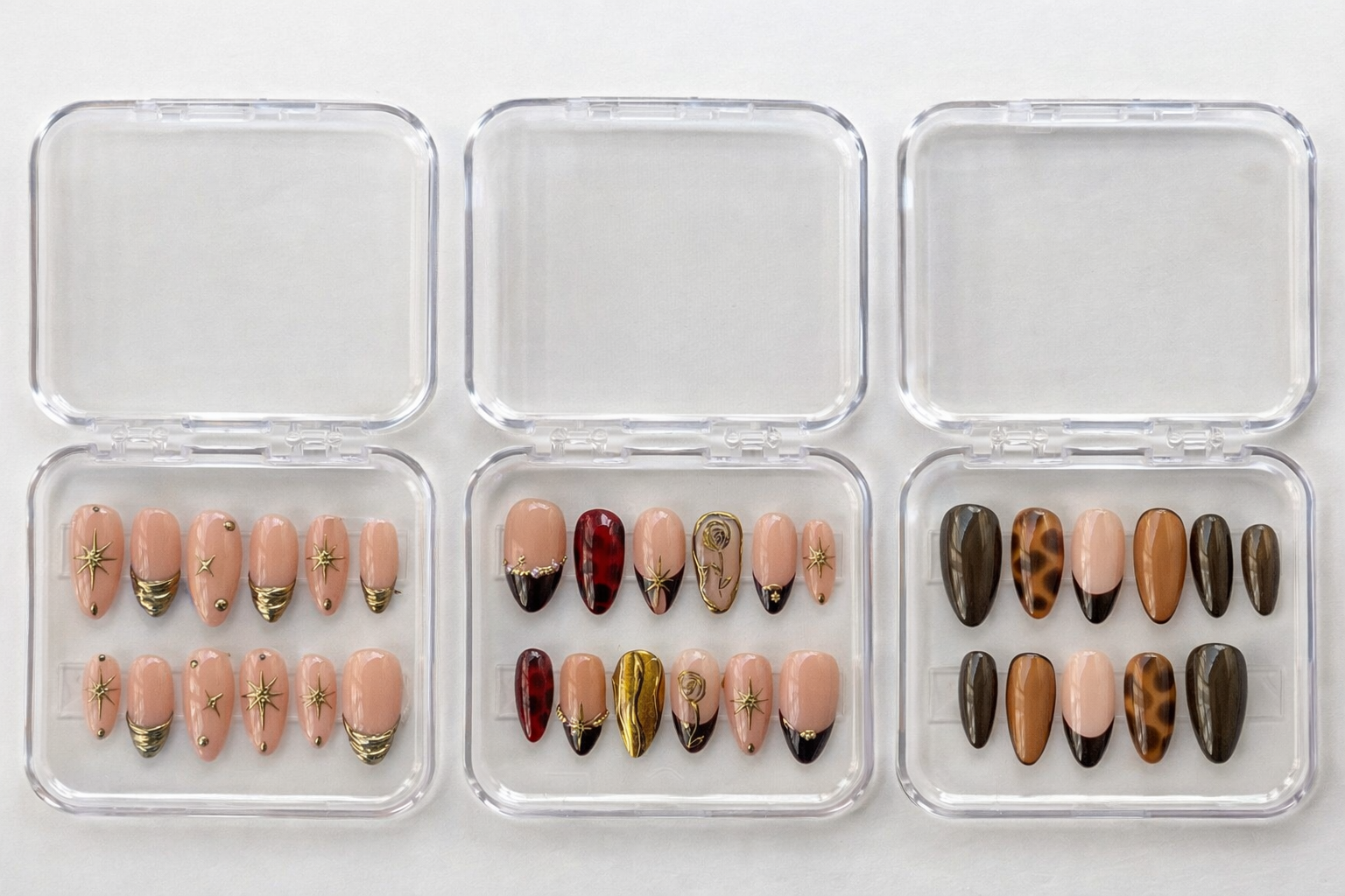 Celestial Nude, Luxe Art & Earth-Tone Press-On Nail Combo Set (3 Styles)