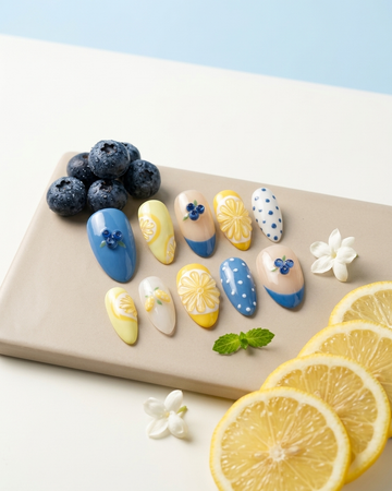 Lemon berry sorbet handmade reusable press on nails by Glossora