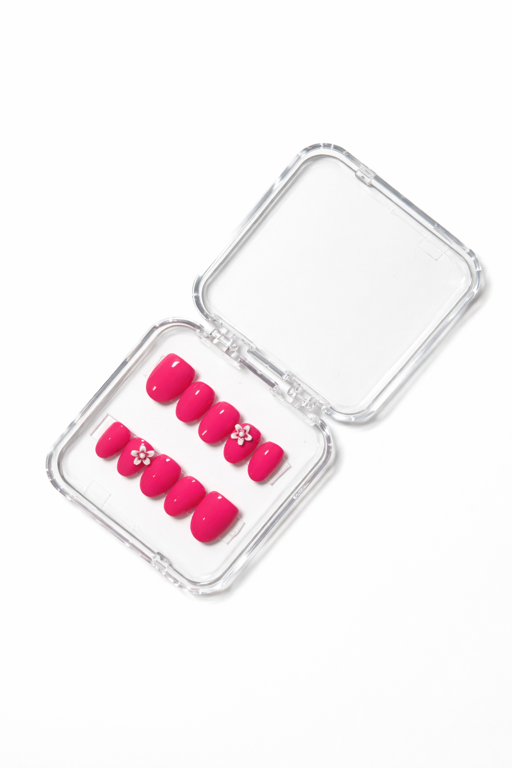 Pink Petal Pop glossy press-on nail set with floral accents 🌸💖