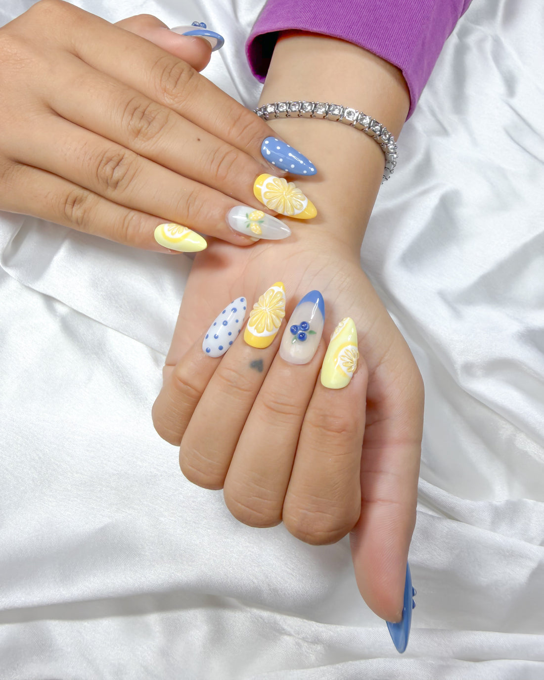 Lemon berry sorbet handmade reusable press on nails by Glossora
