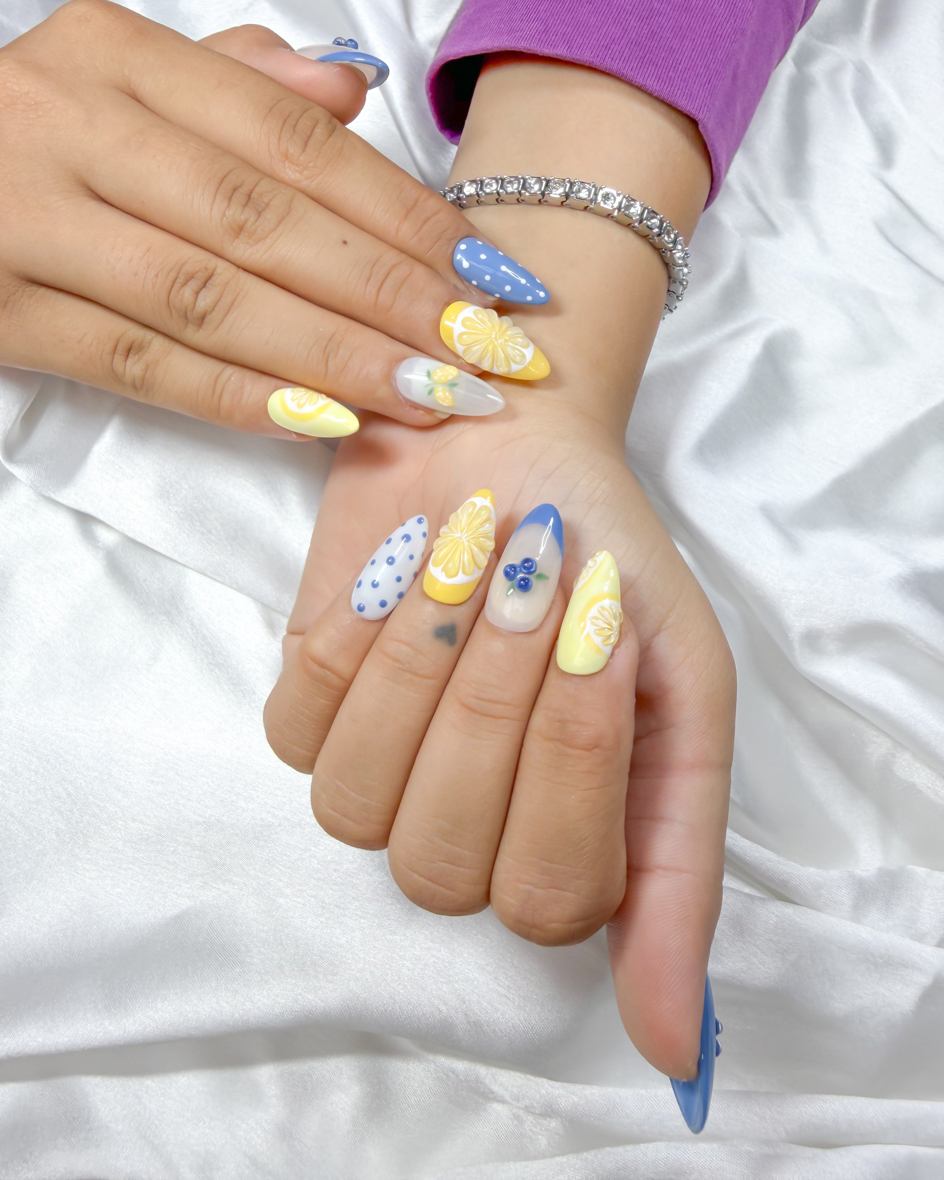 Lemon berry sorbet handmade reusable press on nails by Glossora
