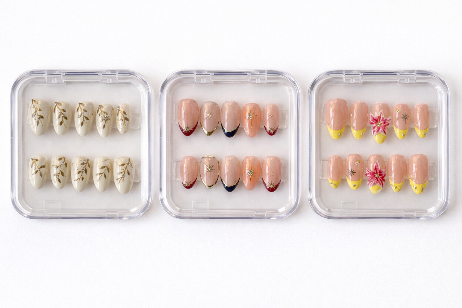 Floral Ivory, Celestial French & Sunshine Bloom Press-On Nail Combo Set (3 Styles)