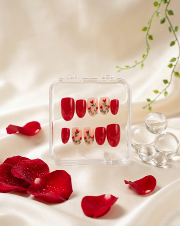 Scarlet floral gloss handmade reusable press on nails by Glossora