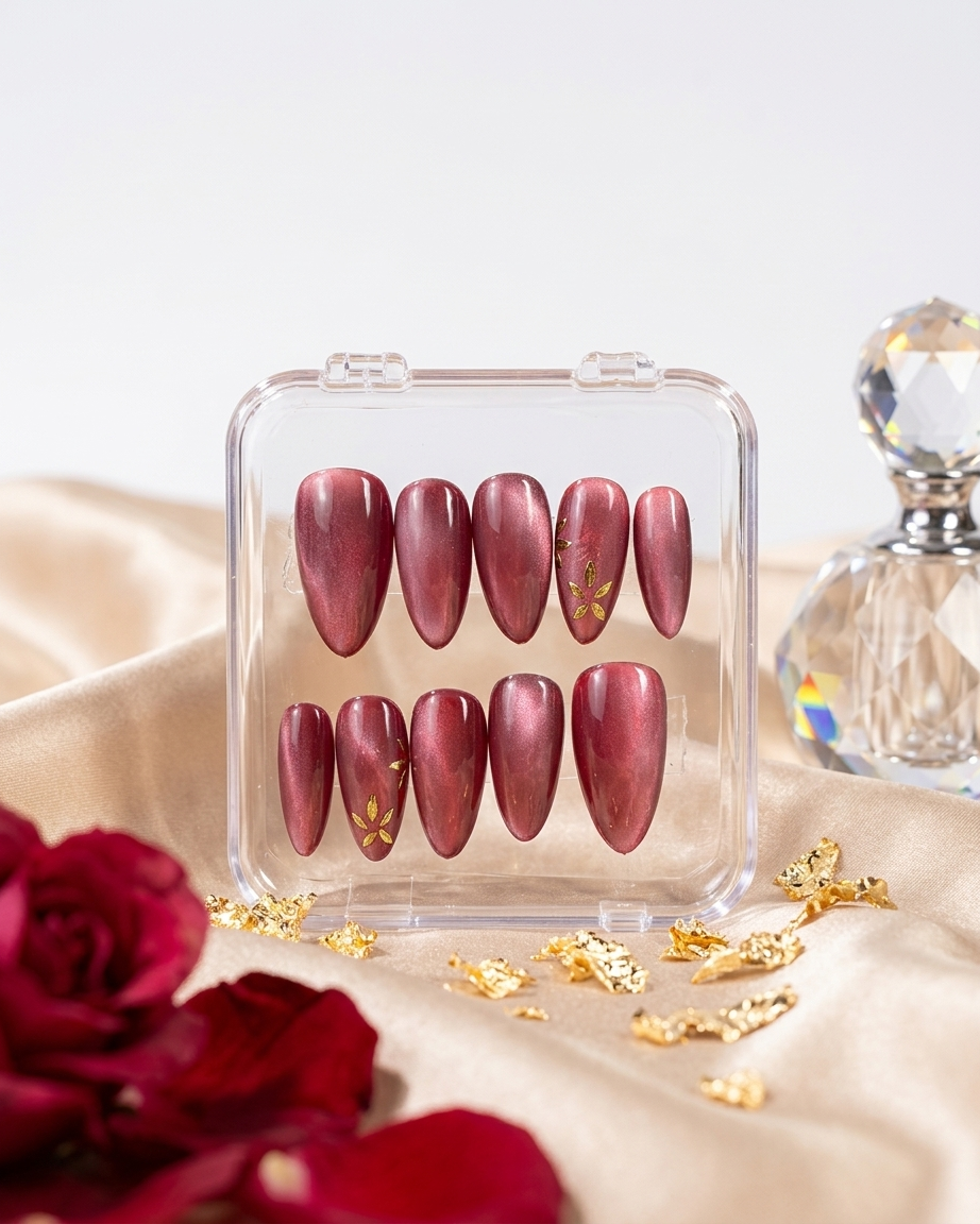 Rosewood charm handmade reusable press on nails by Glossora