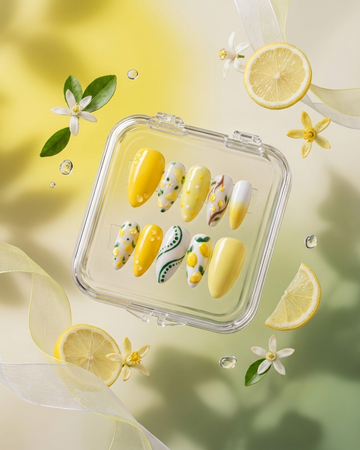 Lemon grove handmade reusable press on nails by Glossora