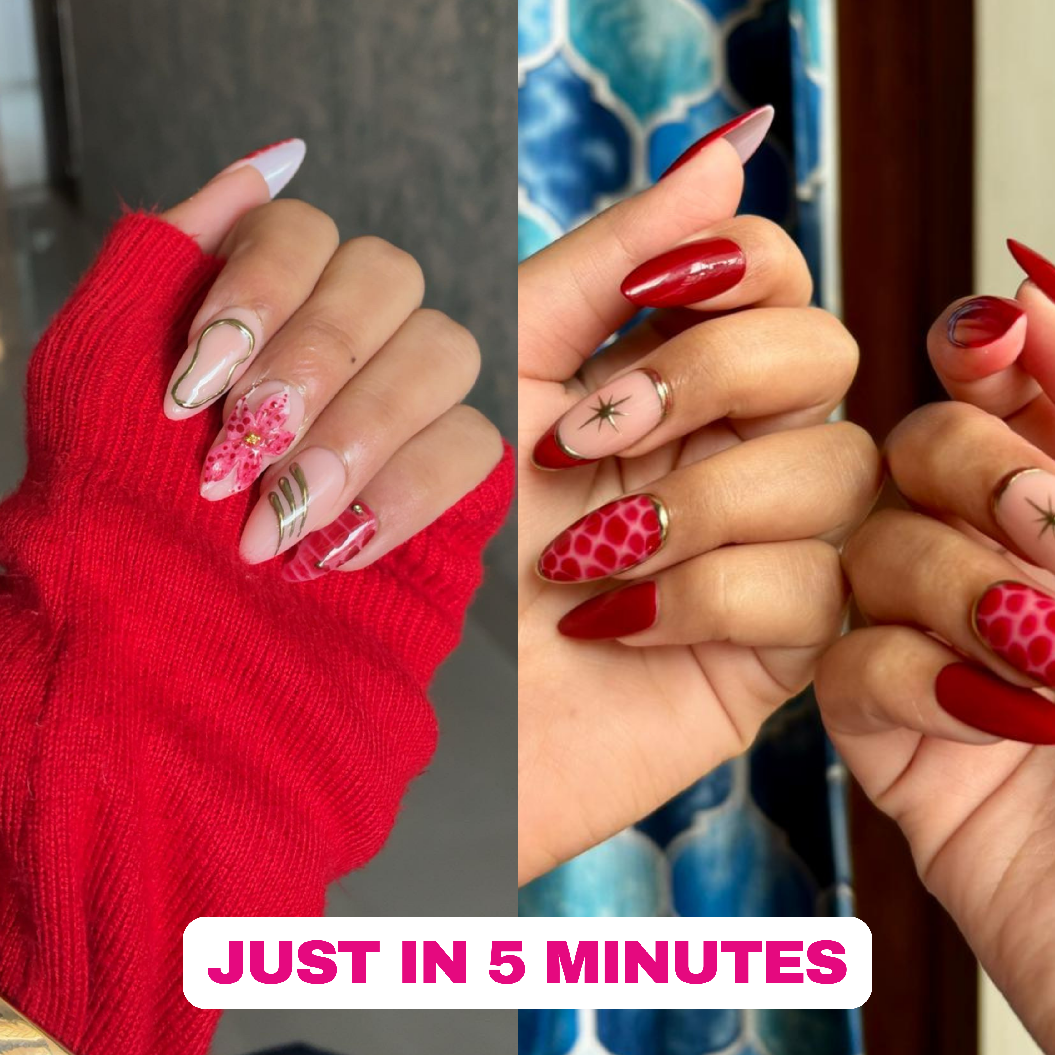 Glossora Burgundy Glitter Ombre Press-On Nails – Luxe Shimmer Manicure Set