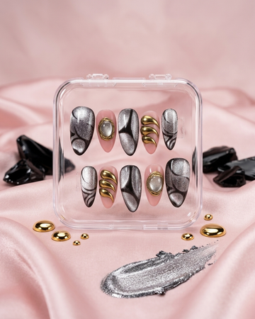 Silver moonstone luxe handmade reusable press on nails by Glossora