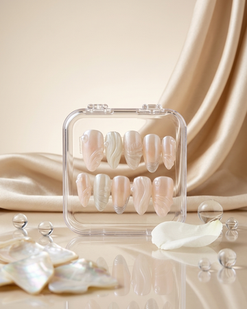 Shell whisper handmade reusable press on nails by Glossora