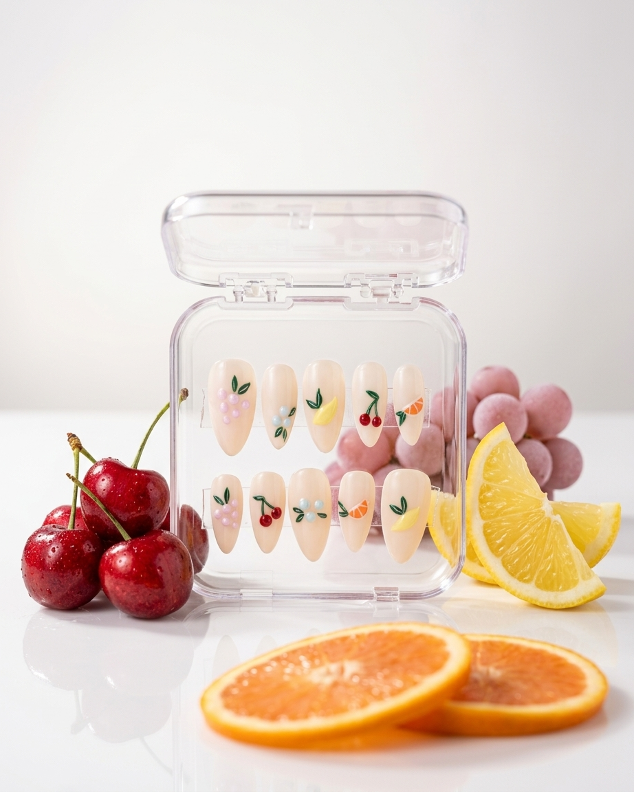Sweet fruit pop handmade reusable press on nails by Glossora
