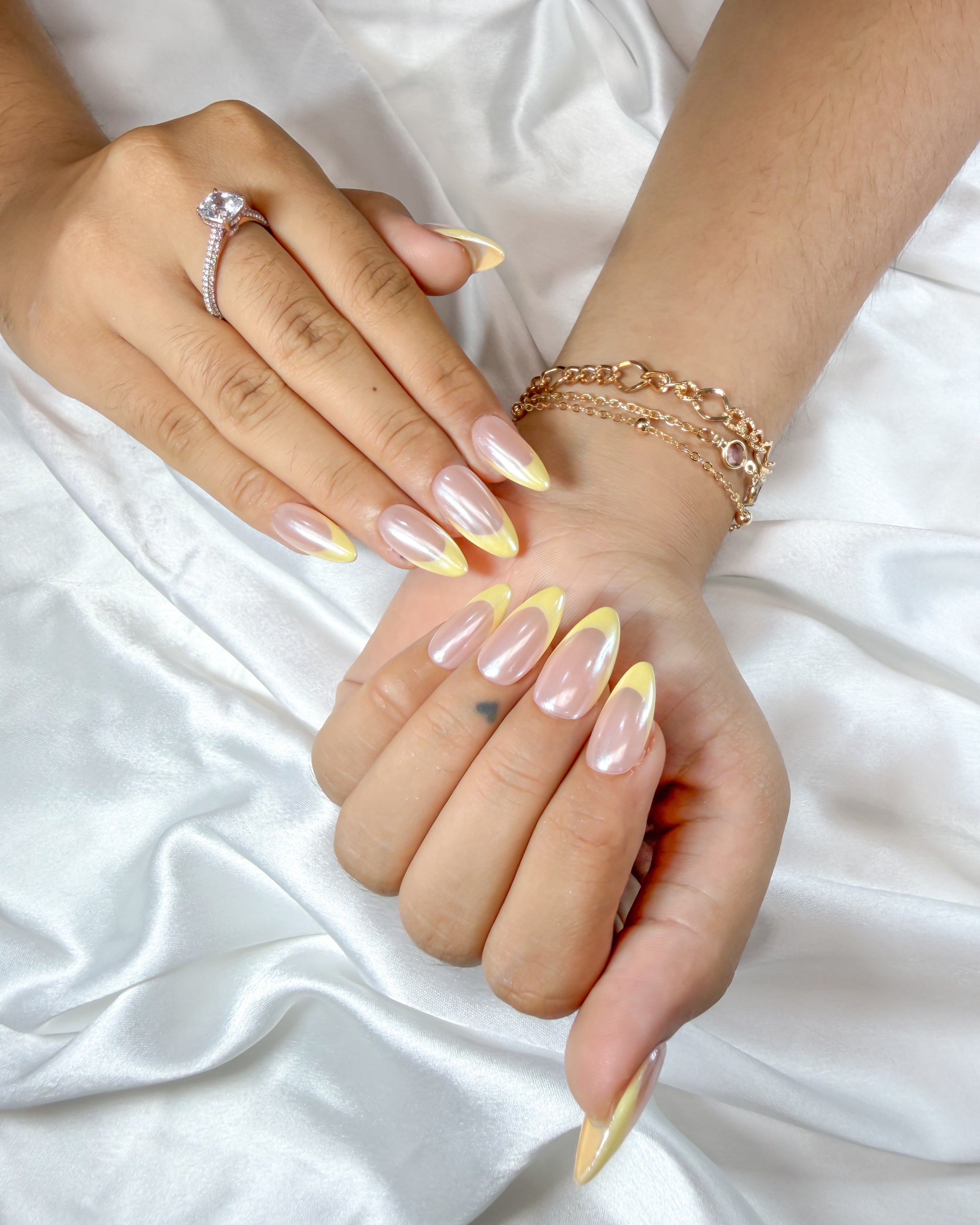 Yellow lemon french handmade reusable press on nails by Glossora