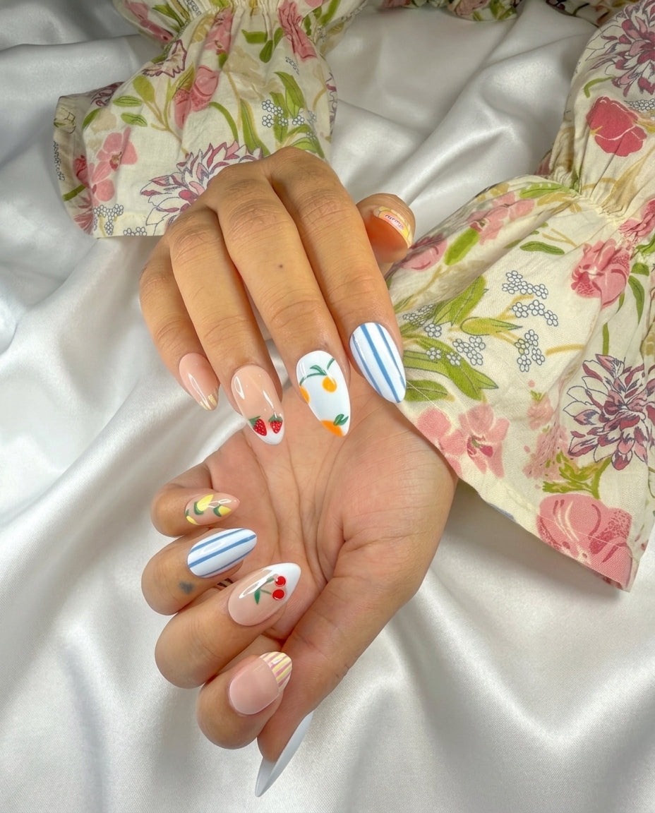 Summer picnic fruit handmade reusable press on nails