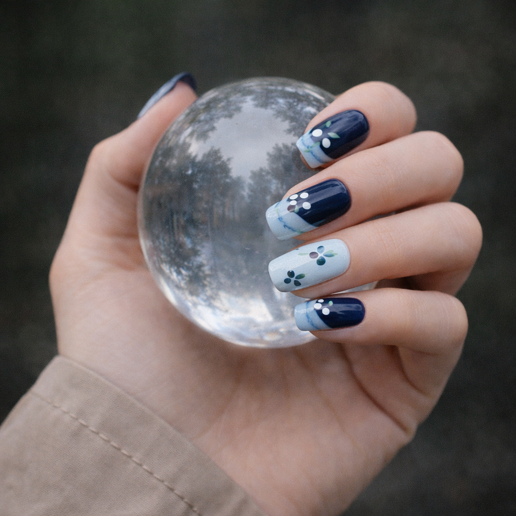 💙 Blue Blossom French Press-On Nails