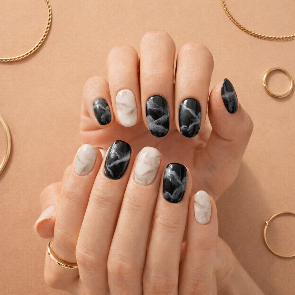 Black & White Minimalist Press-On Nails – Elegant Gloss Finish