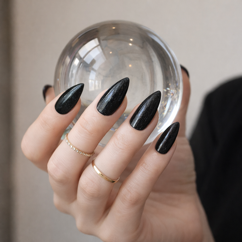 Black shimmer press-on nail set 🖤✨