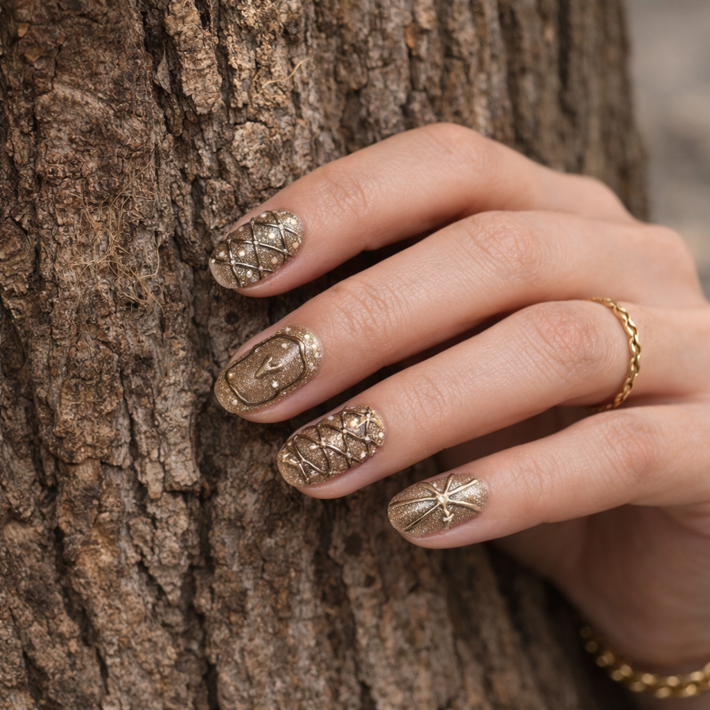 Bronze Luxe Elegance - 3D Textured Nail Art Set