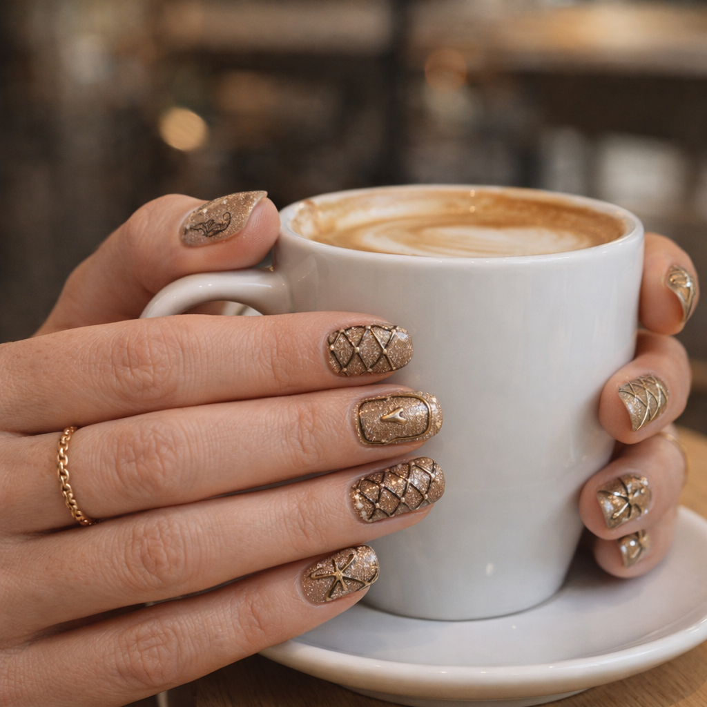 Bronze Luxe Elegance - 3D Textured Nail Art Set