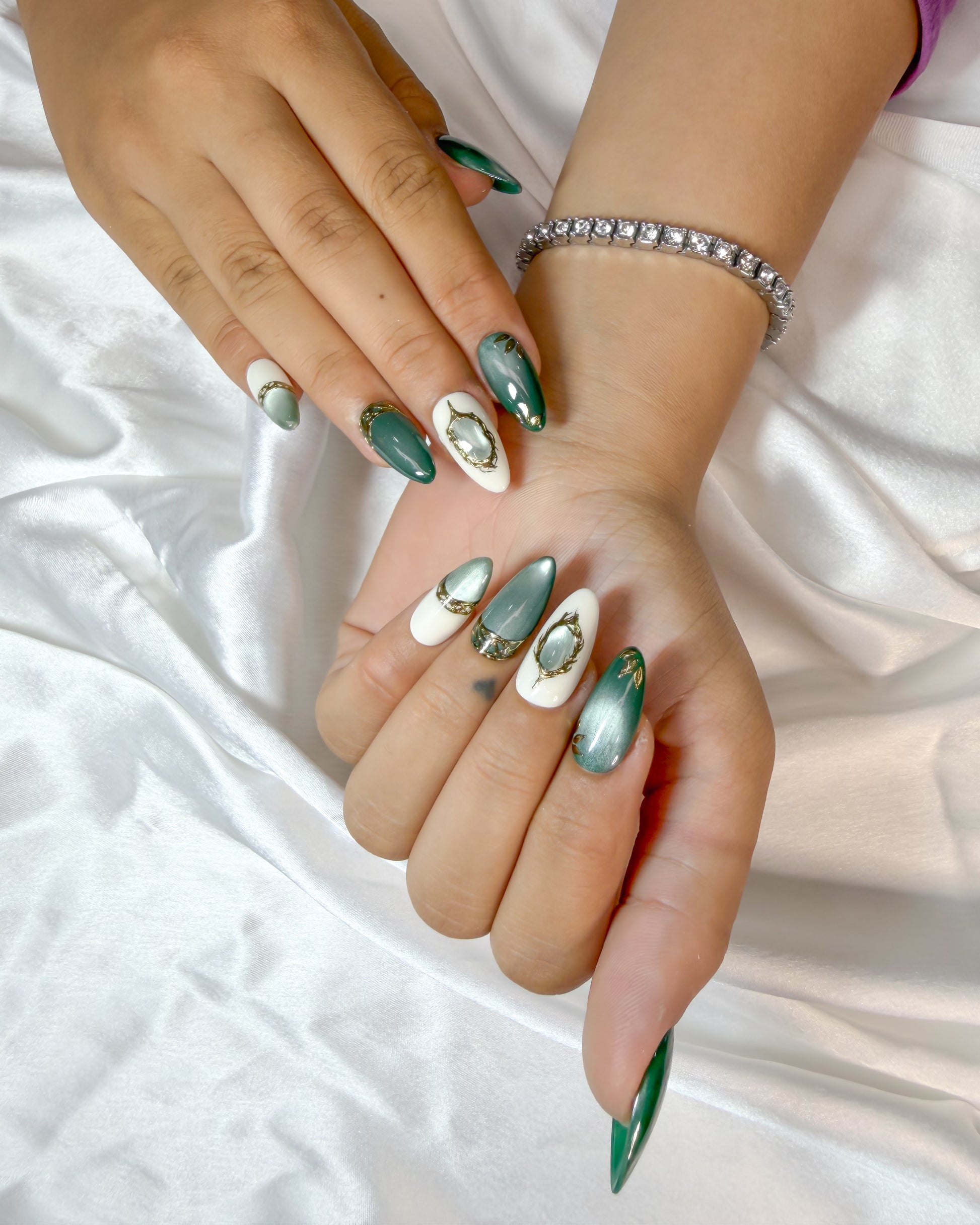 Luxe green foil handmade reusable press on nails