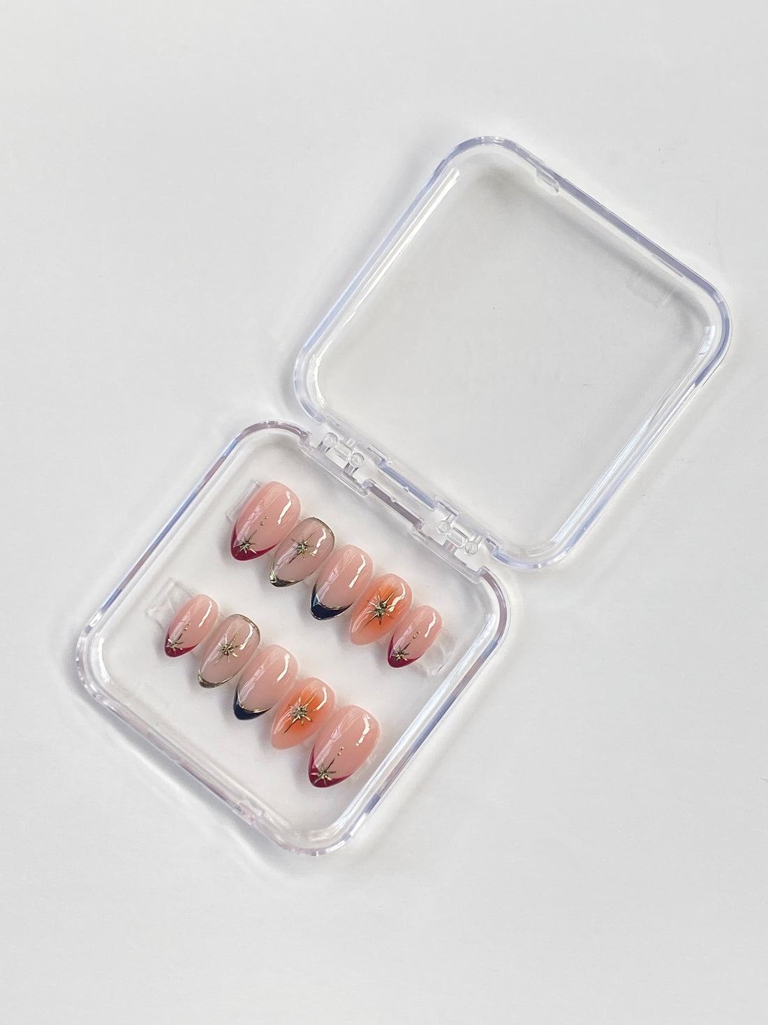 Peach celestial tips handmade reusable press on nails
