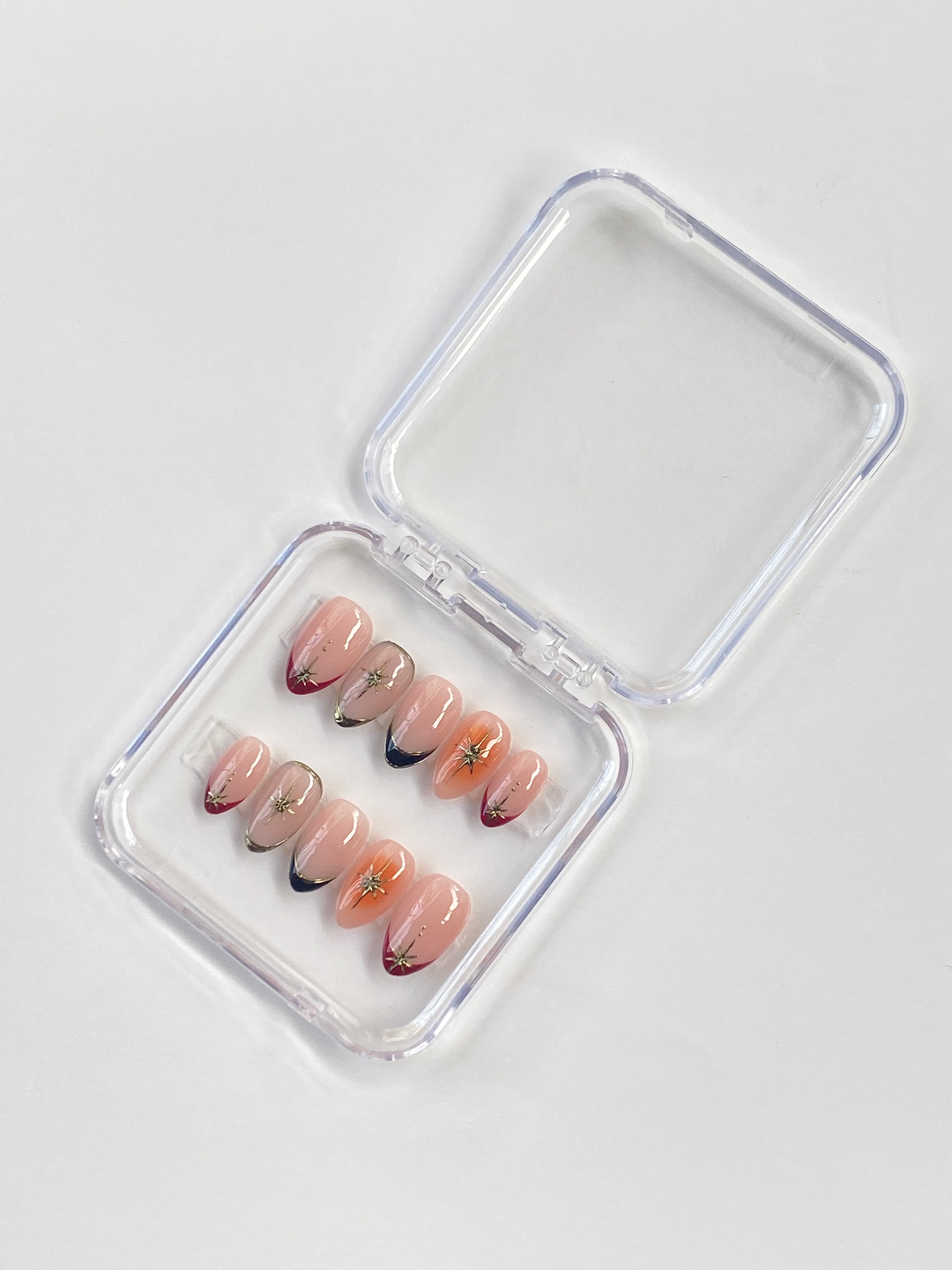Peach celestial tips handmade reusable press on nails