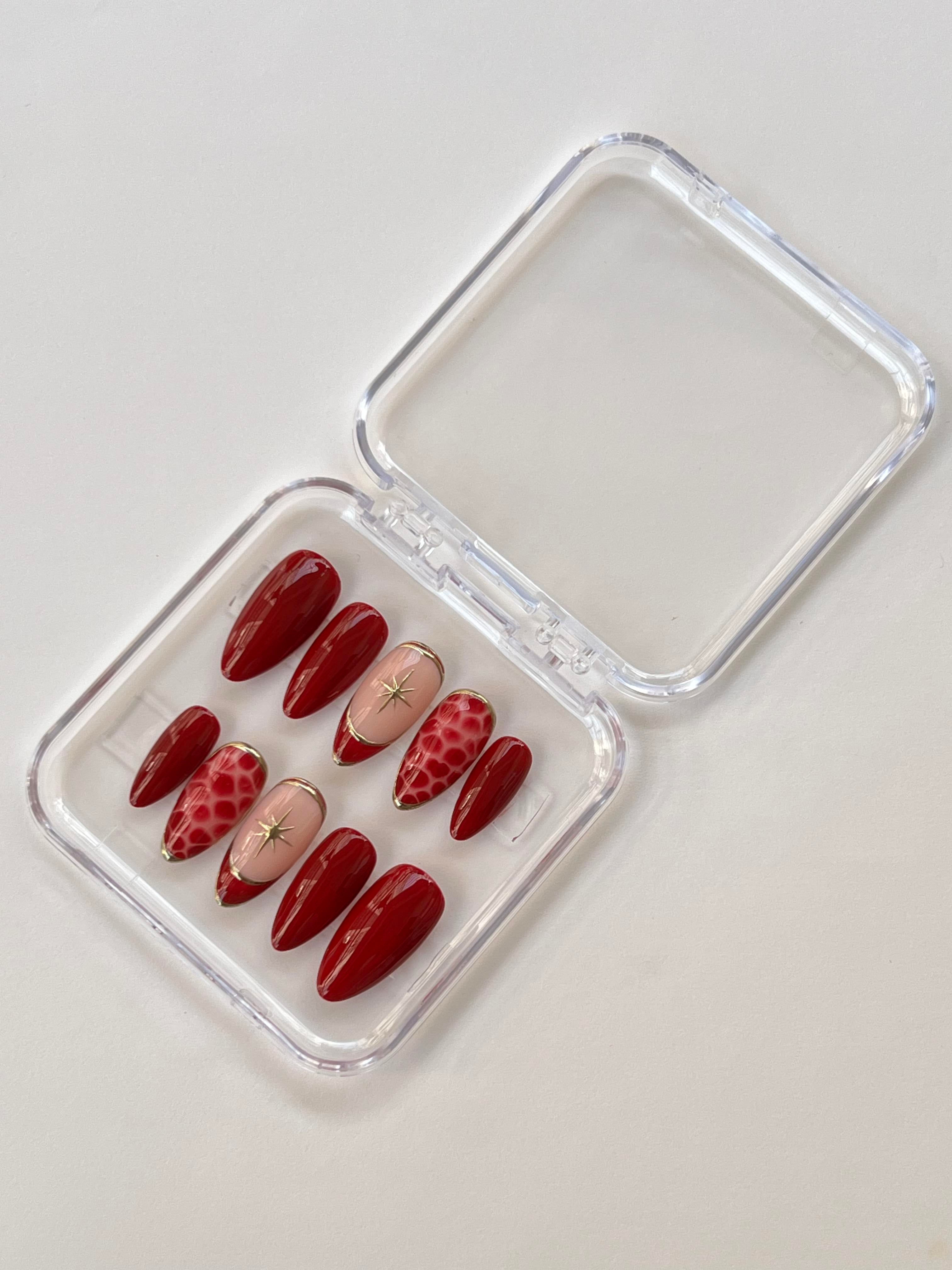 Elegant Nude & Red Press-On Nail Combo Set (3 Designs)