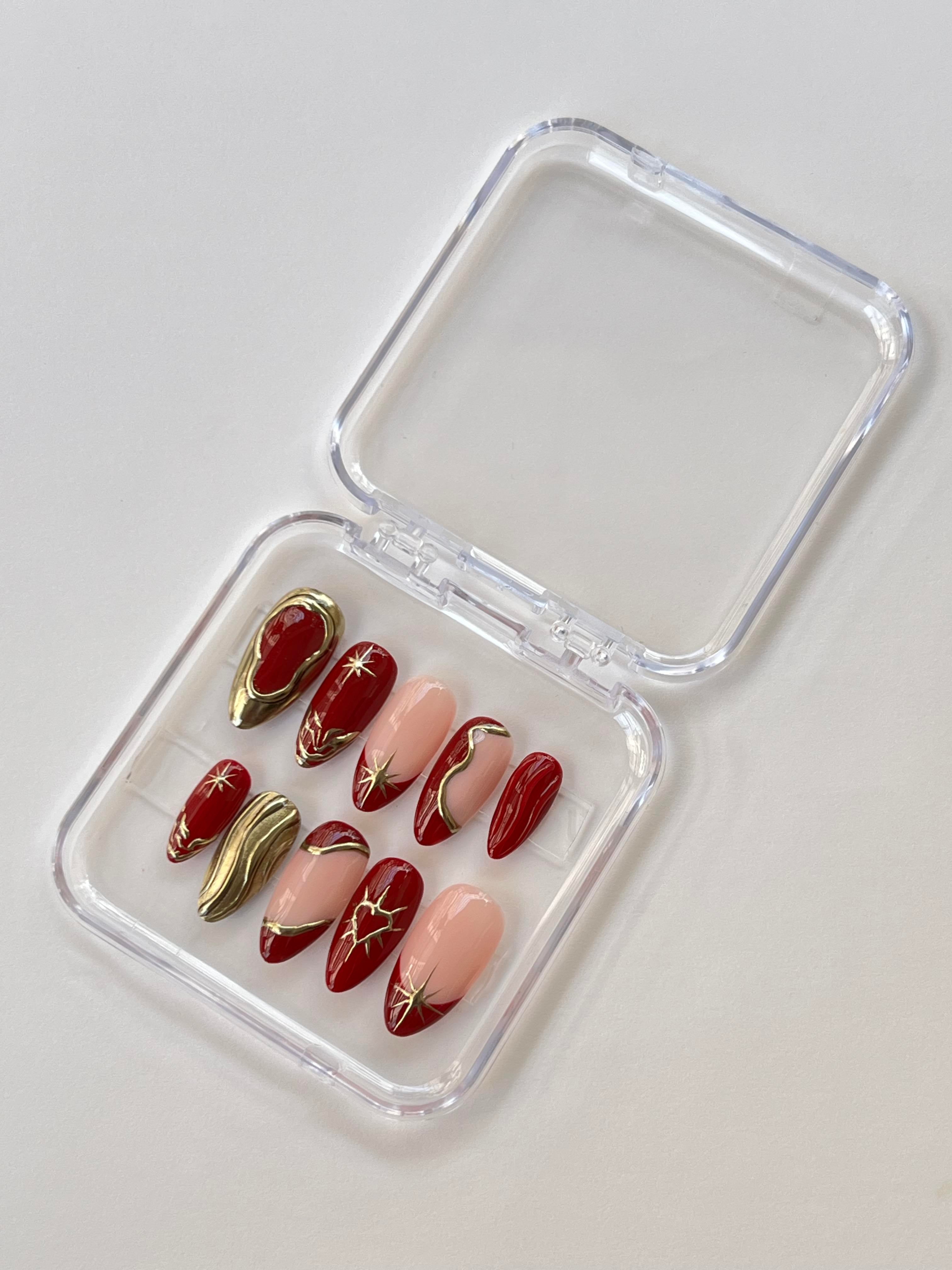 Blush Dots, Wine Glam & Regal Red Press-On Nail Combo Set (3 Styles)