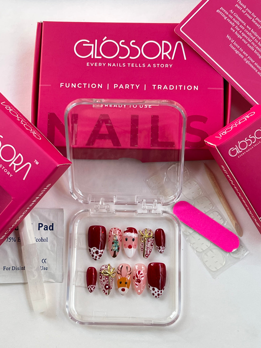 Crimson Christmas Charm Nails
