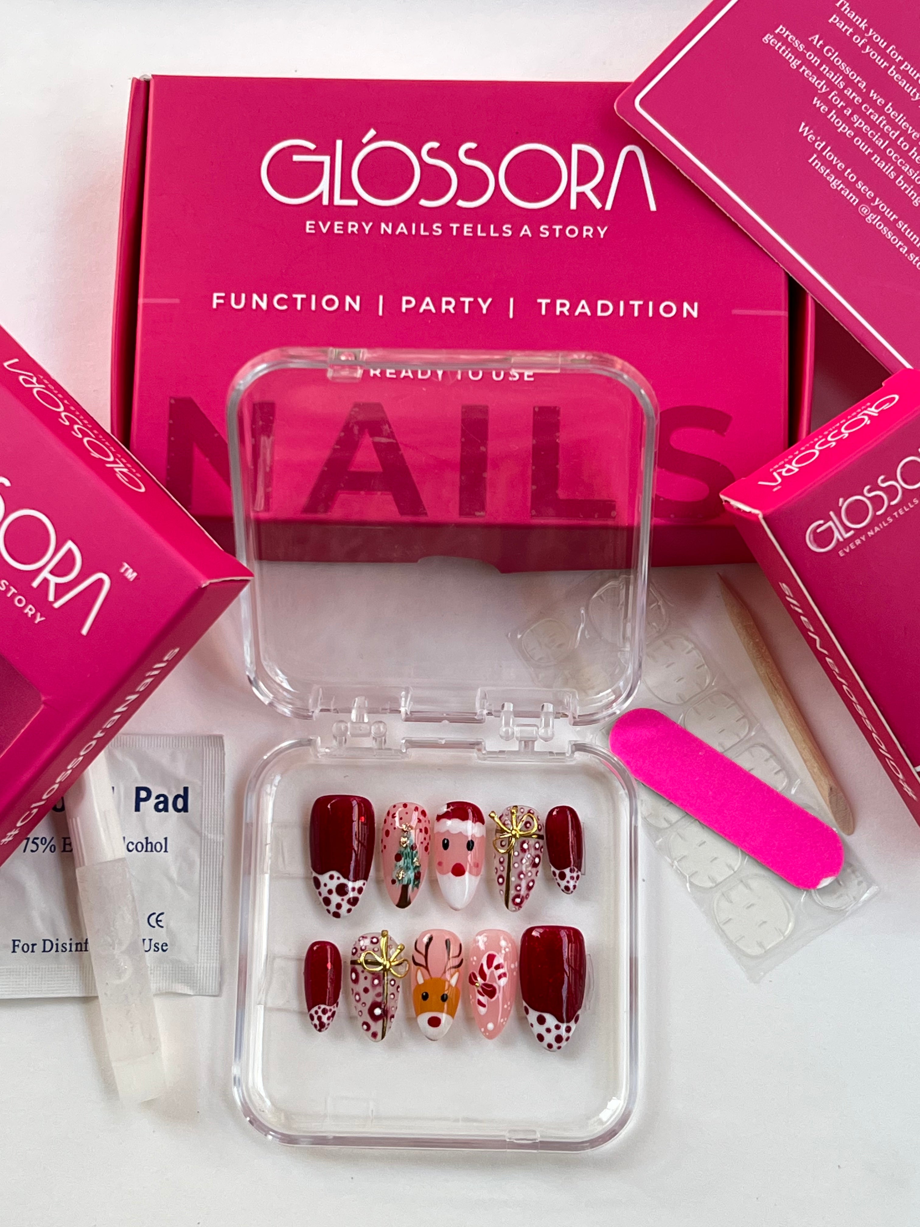 Crimson Christmas Charm Nails