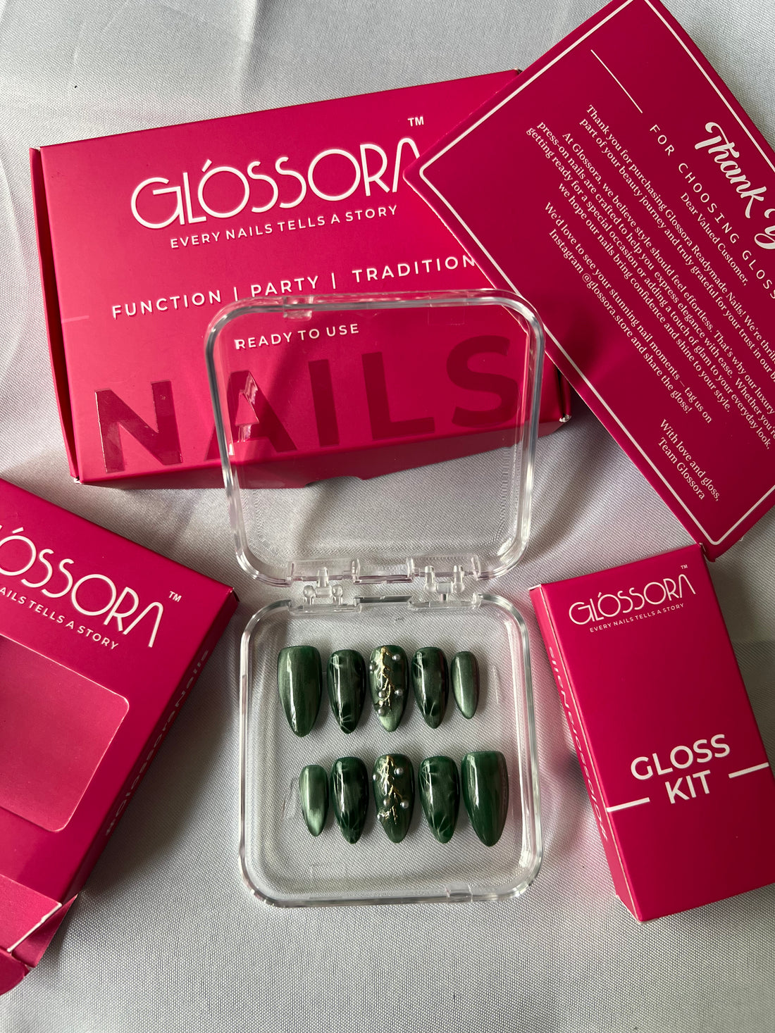 Smoky Mauve & Green Marble Press-On Nails – Subtle Glitter