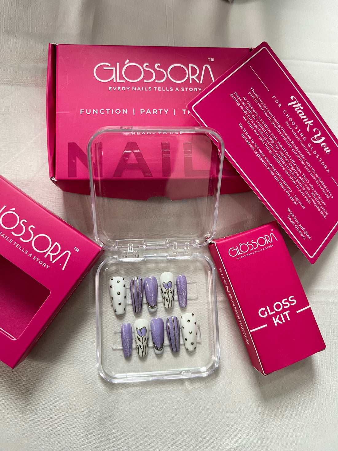 Glossora Lavender Butterfly Press-On Nails – Glitter & Stud Accent Manicure