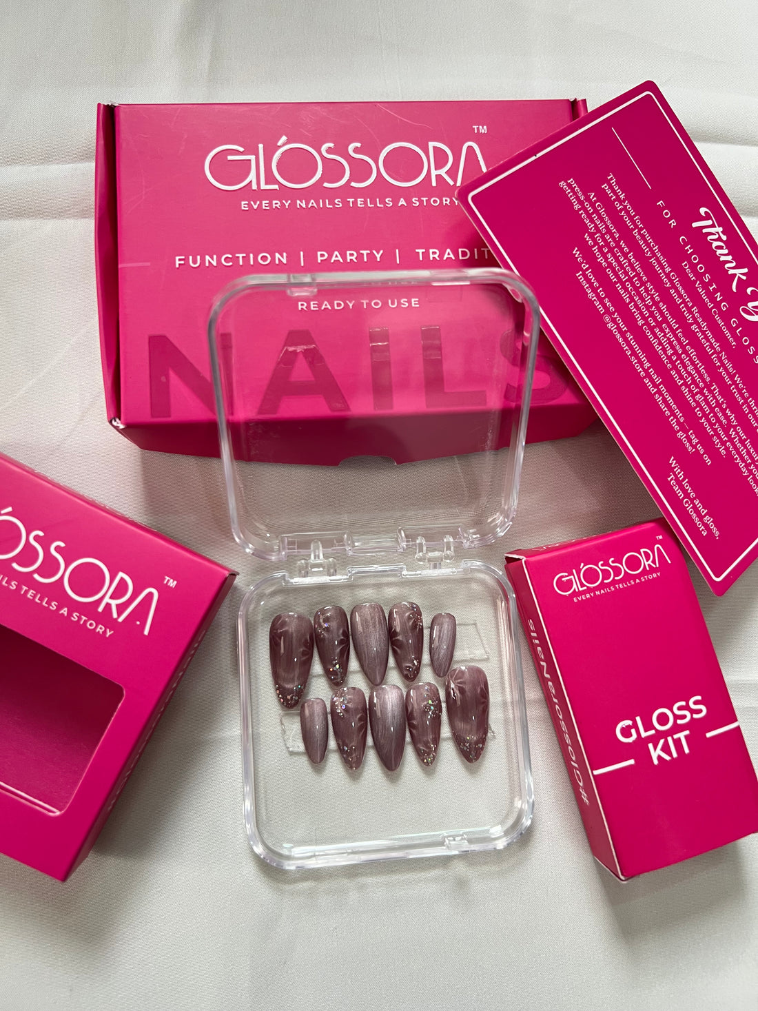 Smoky Mauve Marble Press-On Nails with Subtle Glitter